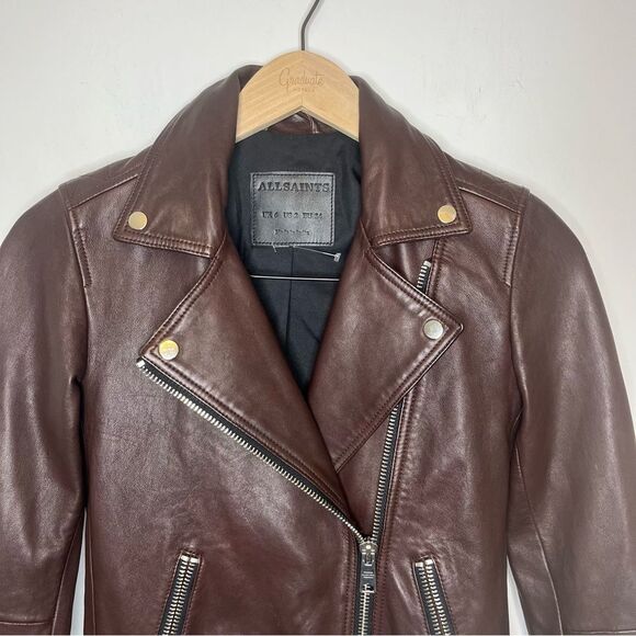 Allsaints Dalby Biker Jacket Brown 2 - Picture 3 of 7